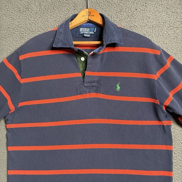 Polo Ralph Lauren Mens Large Striped Short Sleeve Rugby Arm Gussets Y2K Preppy - Picture 9 of 14